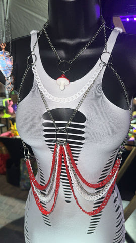 Red/white Mushroom bodychain harness