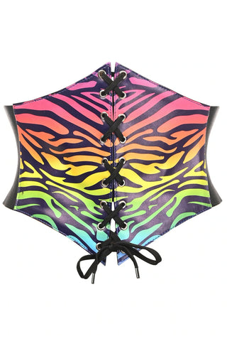 Rainbow Zebra Print Lace Up Belt Cincher