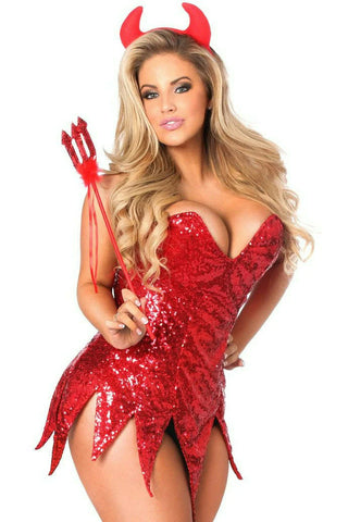 Red Sequin Devil Corset Dress Costume